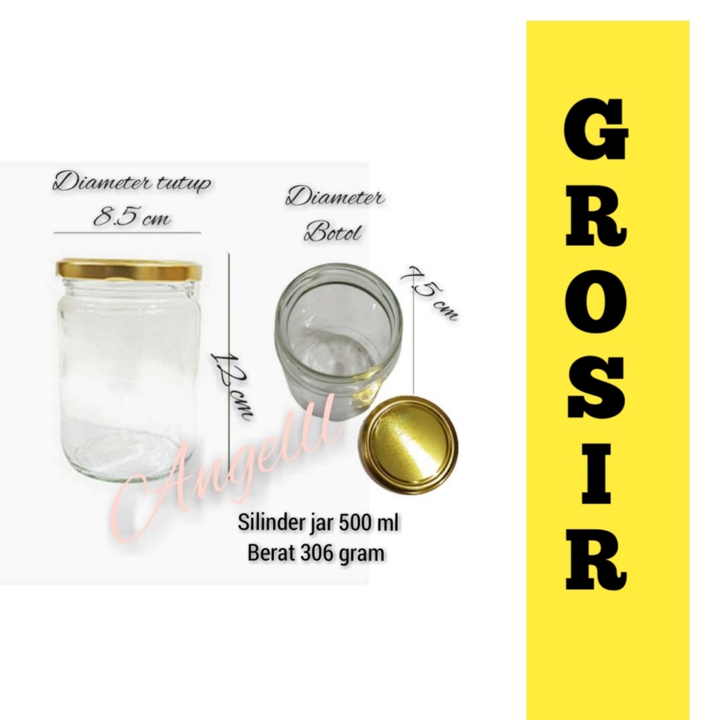 500ML JAR SILINDER KACA TUTUP GOLD + Tutup Gold jar kaca 500 ml BARU  / Botol silinder kaca 500 ml s1