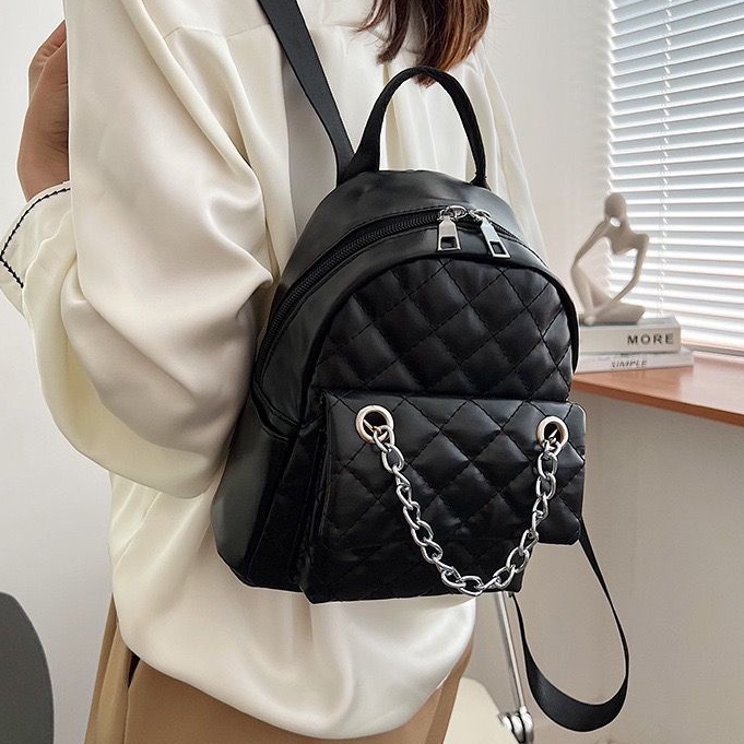 [littlecrab] Tas Ransel Mini Backpack Kecil With Additional Chain Tas Mini Selempang Unik Berkualitas Bahan Kulit Imut Tali Adjustable Serbaguna Multifungsi Korean Style