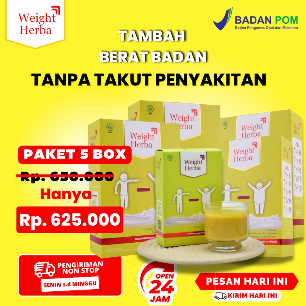 

5 BOX Weight Herba - 100% Original Susu Penggemuk Penambah Berat Badan & Nafsu Makan Tingkatkan Kalori Kualitas Tinggi & Menambah Nafsu Makan