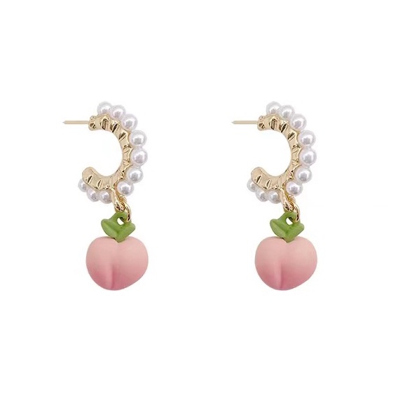 Anting Hoop Hias Mutiara Warna Pink Untuk Wanita