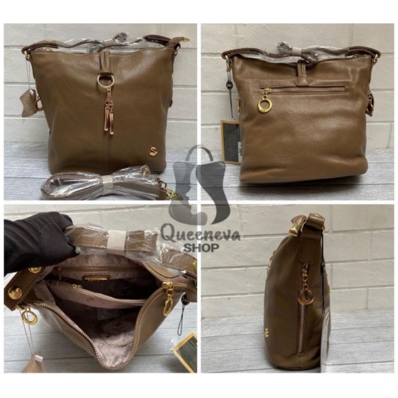 Tas Shoulder Bag Wanita Kulit Asli Merk Savvy Original Warna Taupe / S8179