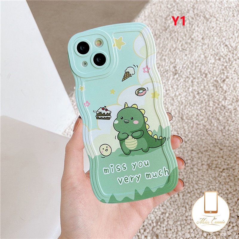 Oppo A16K A17 A78 A54 A12 A77s A57 A55 A15 A95 A1K A96 A16 A15s A7 A53 A74 A5s A76 A16E A9 A5 A3s Reno 8T 8 A12E F9 A52 Cute Milk Tea Kue Donat Dinosaurus Kecil Wavy Edge Case