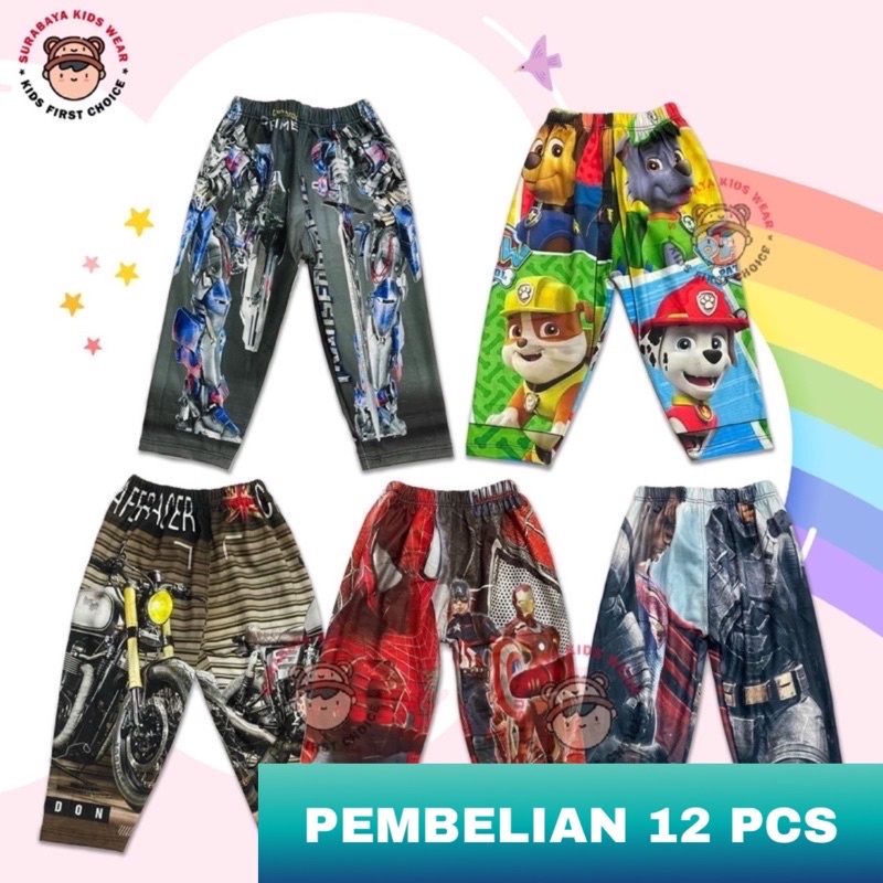 12 PCS - Celana Panjang Anak Motif Bahan Kain
