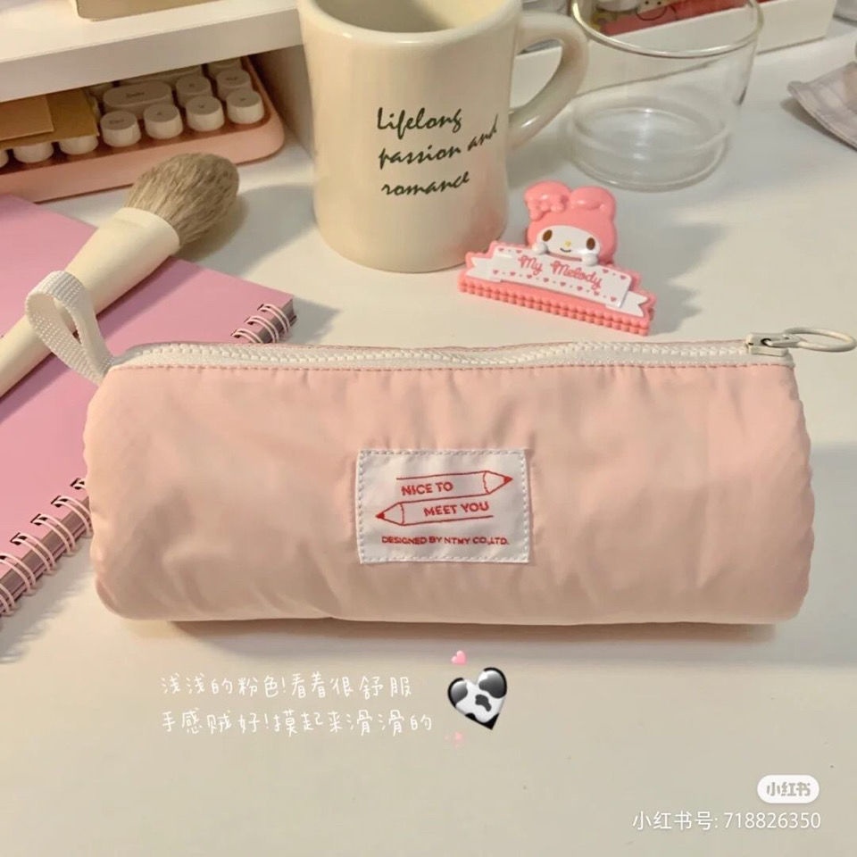 ◎♚▩Sera sandwich tempat pensil perempuan sederhana lucu kecil segar kapasitas besar warna solid tas alat tulis siswa sekolah menengah pertama bersih merah