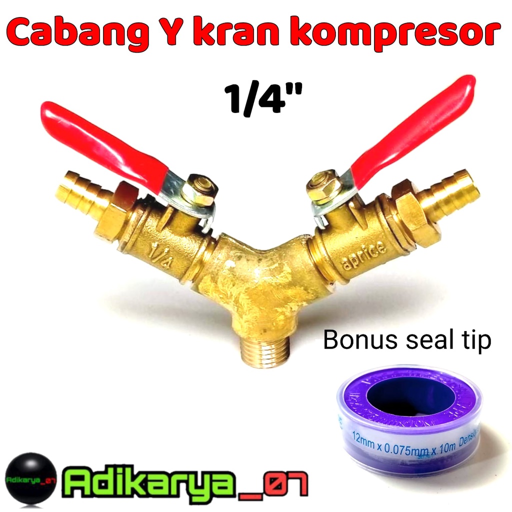 PAKET kran kompresor angin 1/4 + CABANG Y kran selang kompresor angin 1/4 kran angin kompresor