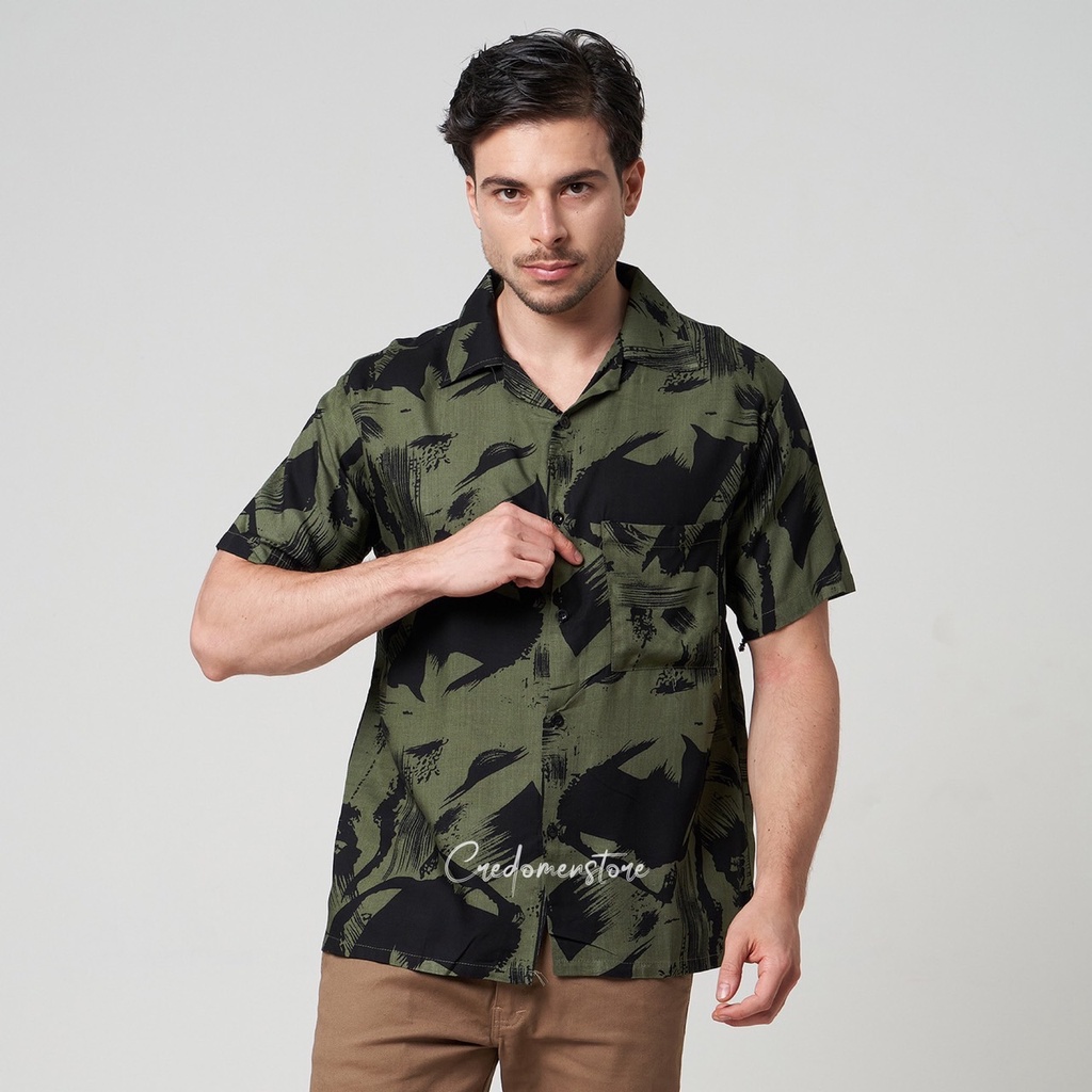 MENFASHIONHOUSE Kemeja Pria Lengan Pendek Cowok Motif Printing Hawai Hawaiian Shirt