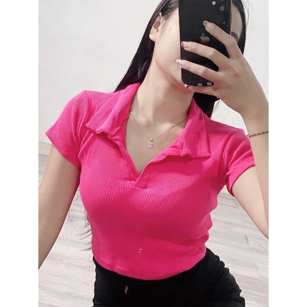 BASIC TOP POLO KNIT//TOP POLO RIB//TOP KERAH V WANITA