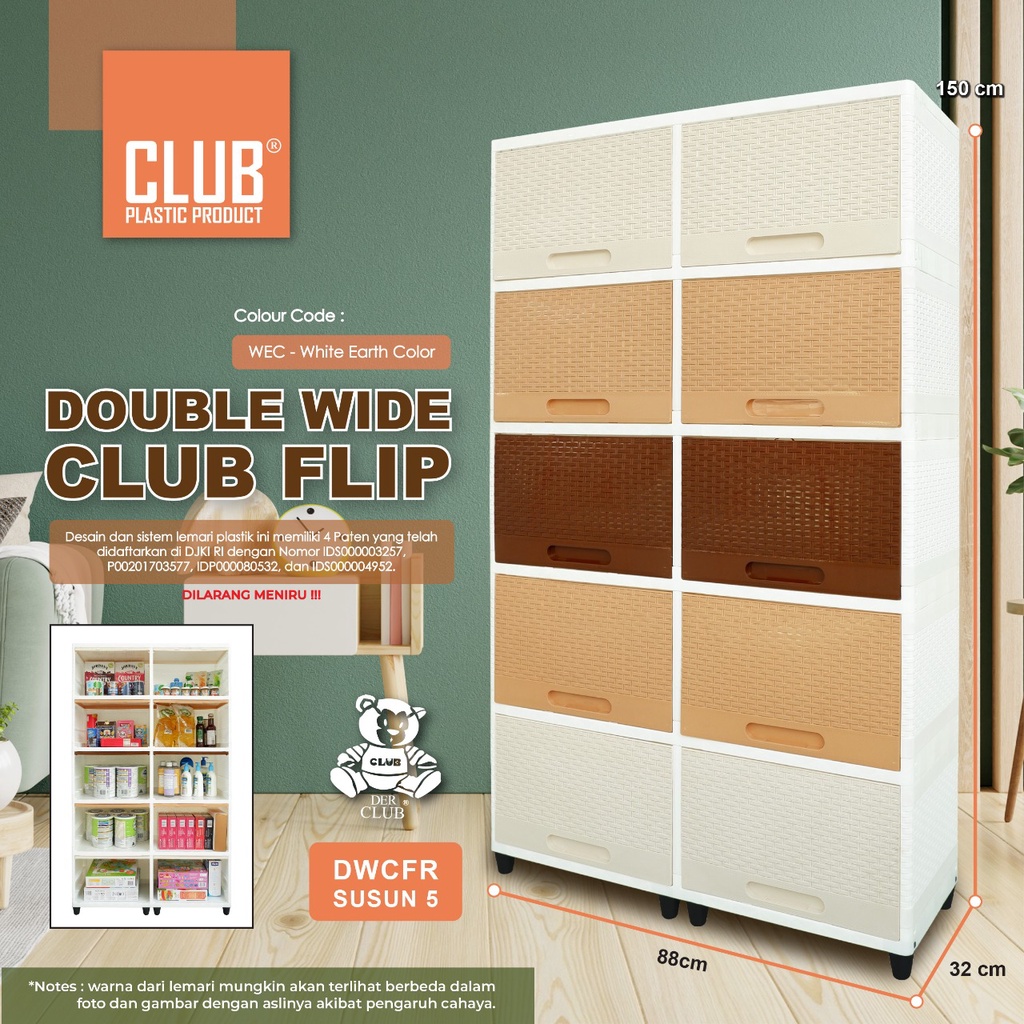 Double Wide Club Flip Susun 5 - Lemari Rak TV Monitor - Lemari Plastik Lebar Pintu Geser - Lemari Laci Plastik Minimalis - Lemari Penyimpanan Serbaguna - Laci Penyimpanan Serbaguna - Lemari Plastik Multifungsi - Lemari Laci Plastik Club - DWCFR 5