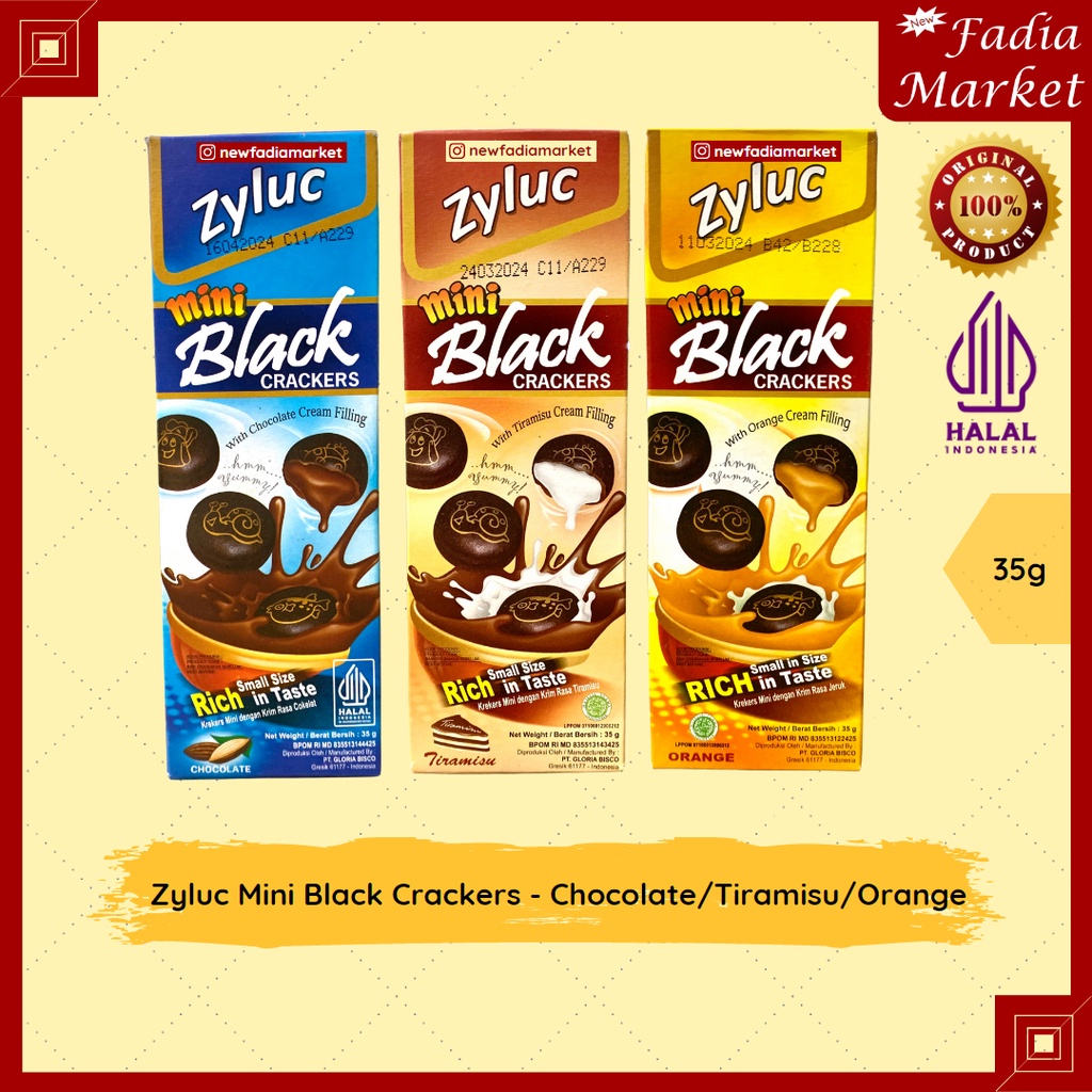 Zyluc Mini Black Crackers 35g - Chocolate Coklat/Tiramisu/Orange Jeruk