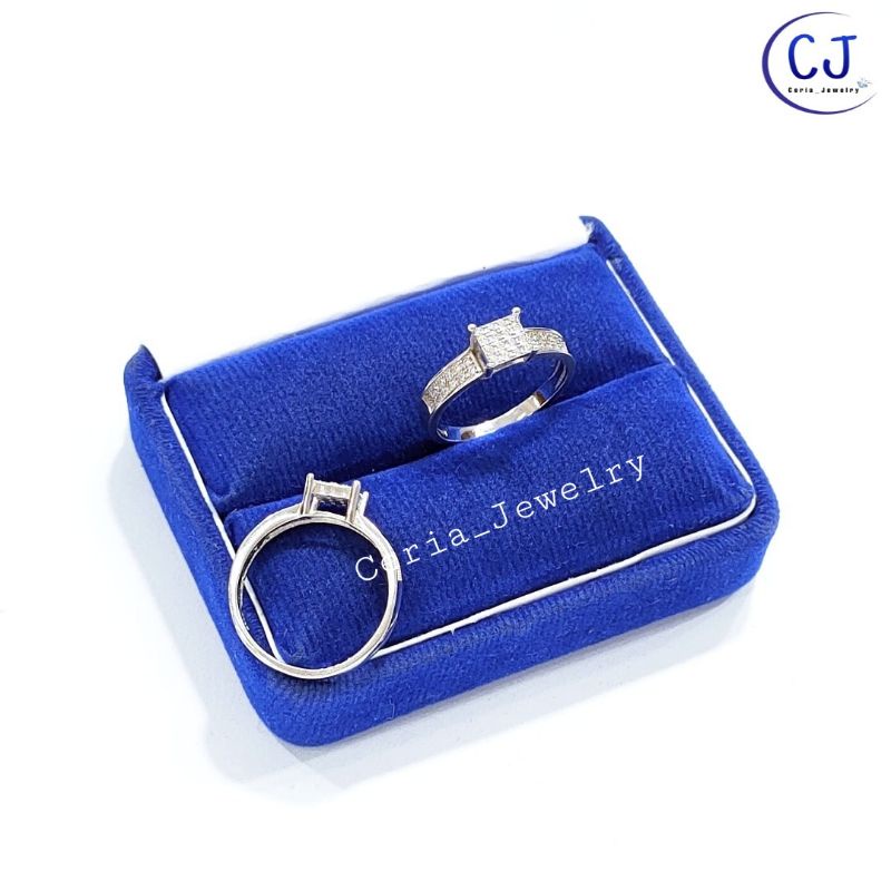 Cincin Perak Asli Silver Wanita 925 Lapis Emas Putih Model Kotak _ Cincin Perak