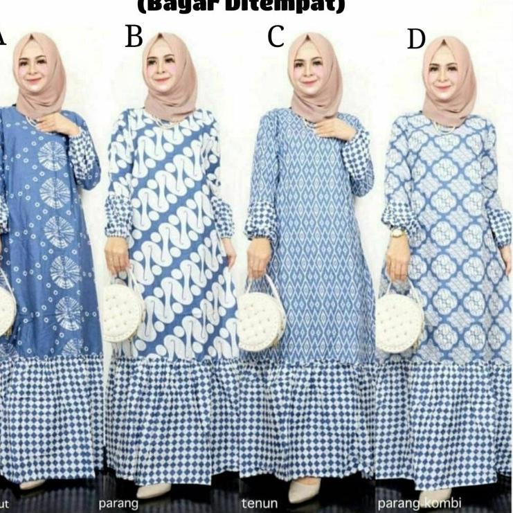 gamis2021 modern lebaran Gamis Batik Wanita2021 Gamis Batik Indigo Rempel bawah Gamis Batik Syari Ba