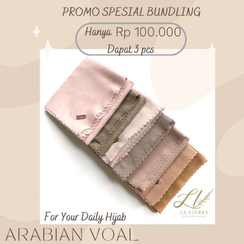 La Vierra Promo Bundling 100k Get 3Pcs Arabian Voal Jilbab Segiempat Hijab Polos