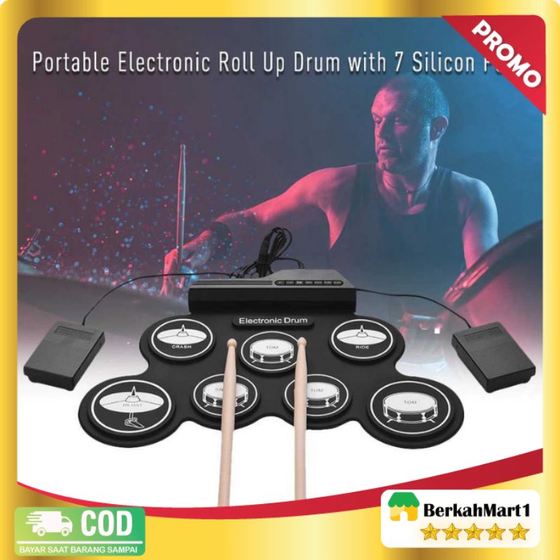 Drum Elektrik Electronic Digital Drum Kit 7 Pads Folding USB Power - G3003