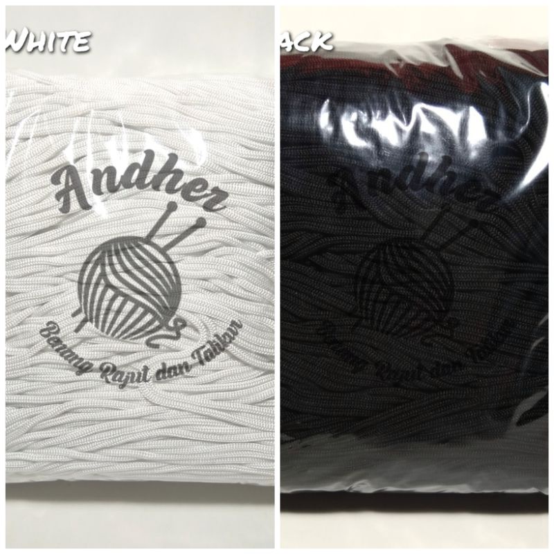 Talikur warna tali kur 3mm HITAM PUTIH bahan Polyester 250 gram, 500 gram, 1000 gram/1 kg