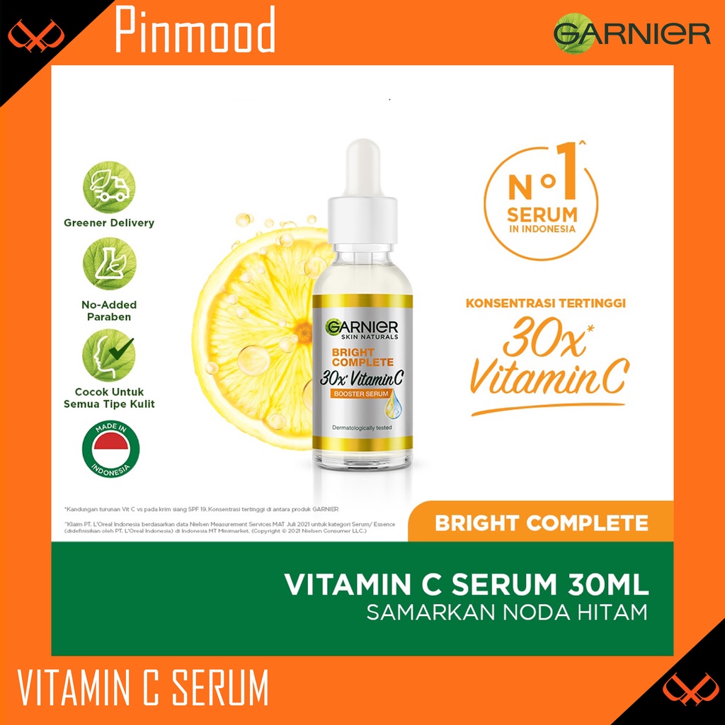 GARNIER BRIGHT COMPLETE BOOSTER SERUM [ 30 ML ] 30X VITAMIN C - KULIT CERAH LIGHT COMPLETE LEMON EXTRACT