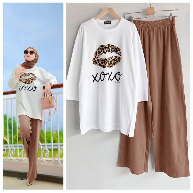 ELDE 12 - SET XOXO ( L - XL - XXL ) SETELAN JUMBO BAHAN BABYTERRY FULL ATASAN + CELANA KULOT PINGGANG KARET