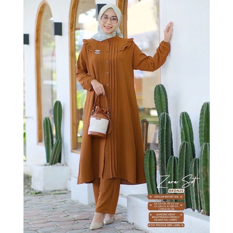 ONE SET CRINKLE LONG TUNIK JUMBO BUSUI KANCING DEPAN ZARA FREE BROS GROSIR PGMTA MURAH