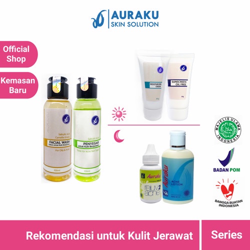 Auraku paket berjerawat skincare cream krim auraku skin flek noda acne jerawat batu halal aman bpom