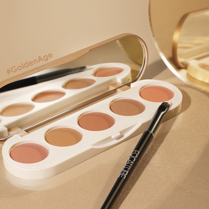 FOCALLURE 5 In 1 Concealer Palette High Coverage Lightweight Matte Powder-Light Liquid Foundation #Golde FA299