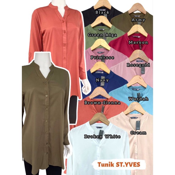 Tunik Styves Kerah V Neck Tunik Polos Katun Rayon Kerah V Neck