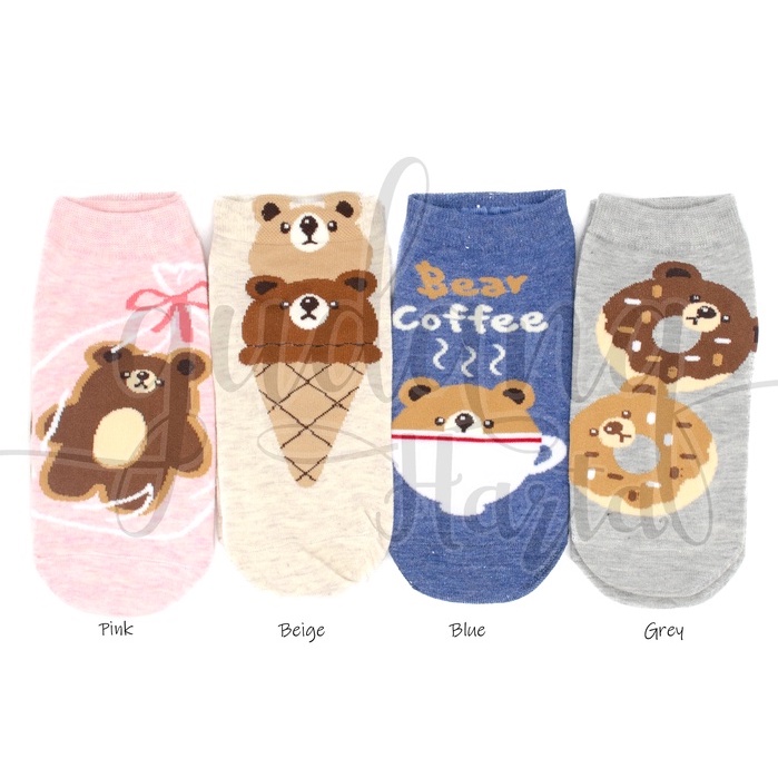 Kaos Kaki Pendek Wanita Cafe Bear Sock Motif Beruang Kafe Simple GH 103194