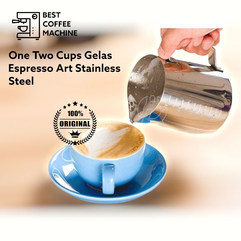 One Two Cups Gelas Milk Kopi Espresso Latte Art Stainless Steel 350ml