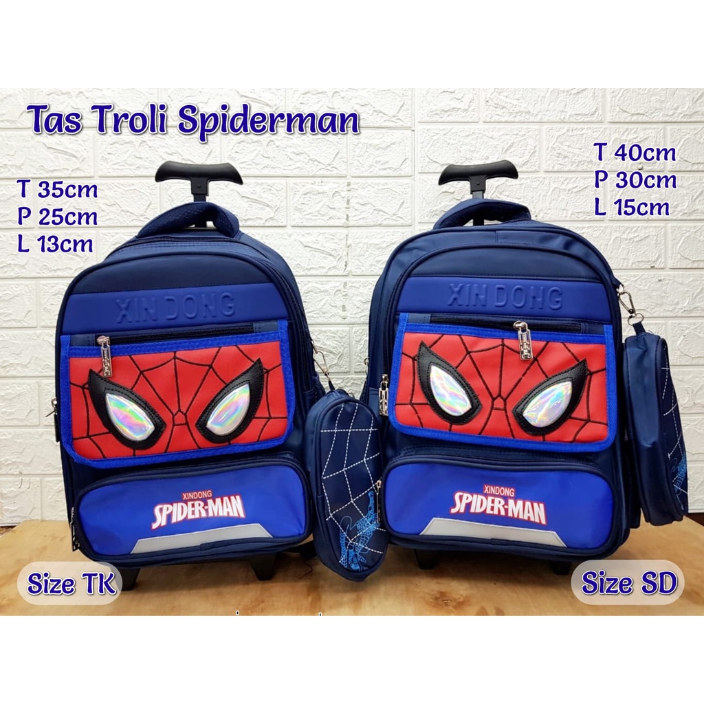 TAS SEKOLAH TROLI ANAK SD DAN TK MOTIF SPIDERMAN TAS KOPER ANAK IMPORT TAS DORONG ANAK LAKI-LAKI