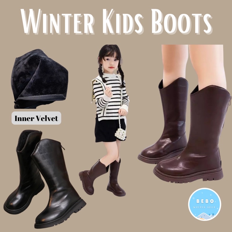 Winter Waterproof Knee Boots for Kids /Boots selutut Anak Aksen Kulit