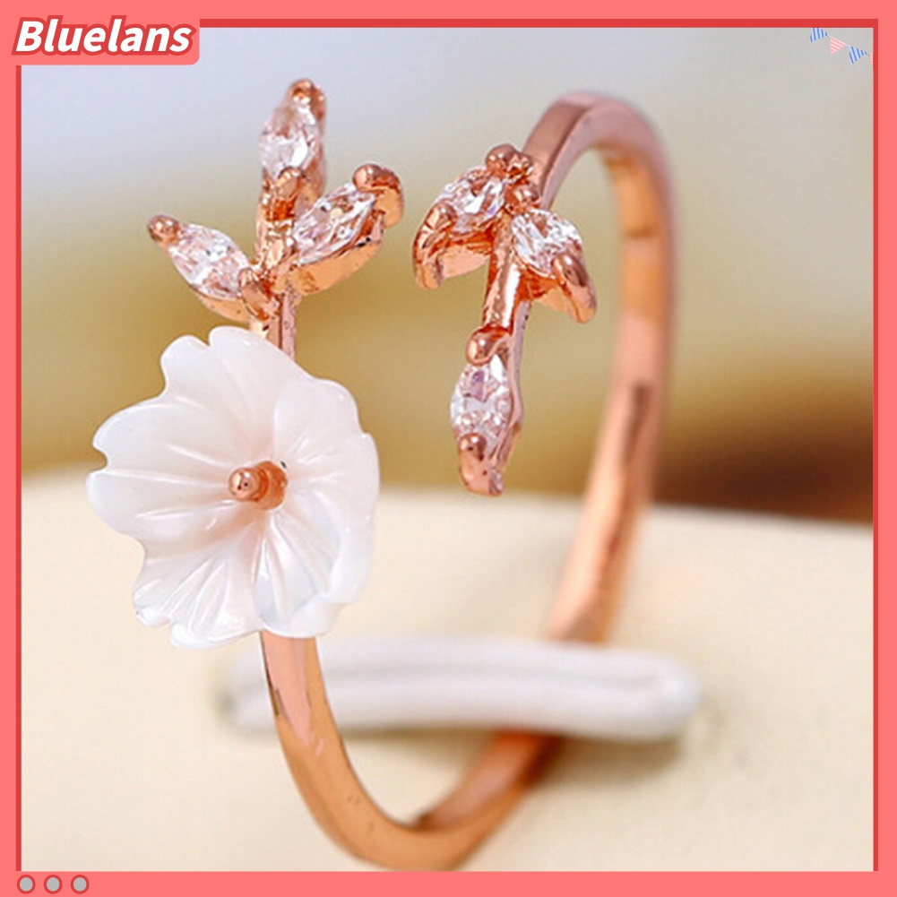 Cincin Model Terbuka Desain Cabang Bunga Bahan Alloy Aksen Berlian Imitasi Untuk Wanita