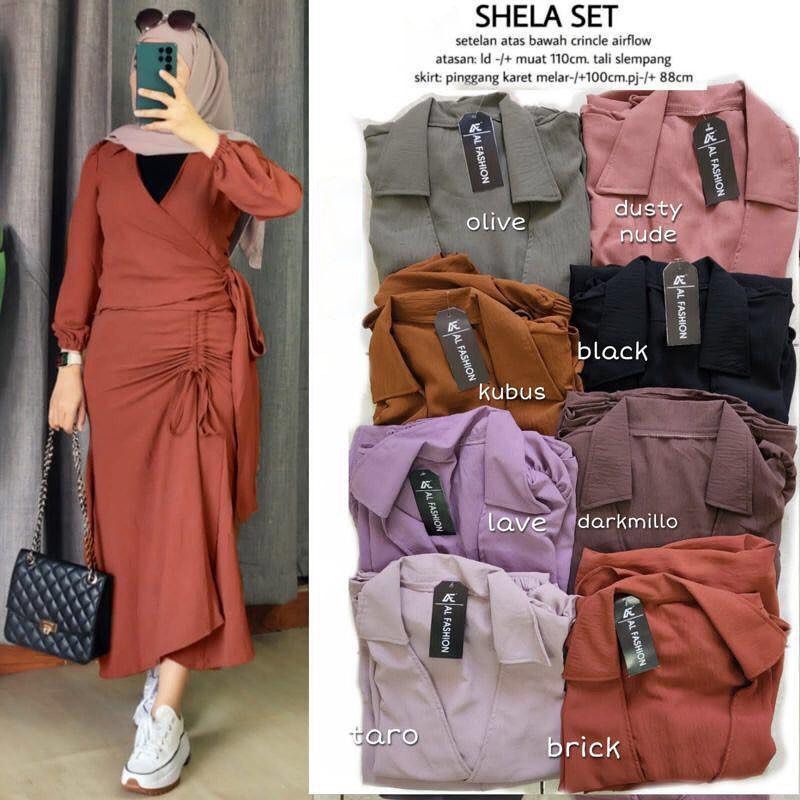 BEST SELLER SHELLA SET ROK CRINKLE AIRFLOW/SETELAN WANITA KEKINIAN/SETROK POLOS SERUT PINGGANG/FASHION MUSLIM WANITA/FAR MOSLEMSTORE