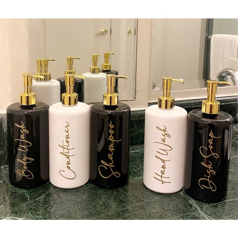 botol PUTIH GLOSSY EXCLUSIVE GOLD CHIC 500ml luxury . aesthetic bottle refill isi ulang tempat sabun cair estetik pump