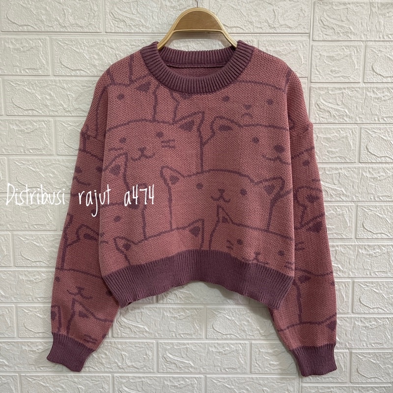 SWEATER RAJUT KOREA MOTIF KOCHI PREMIUM ATASAN LENGAN PANJANG