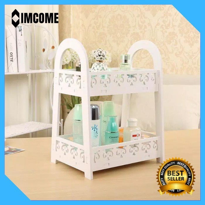 KERANJANG RAK KAYU VINTAGE SERBAGUNA MINIMALIS 2 SUSUN KOSMETIK
