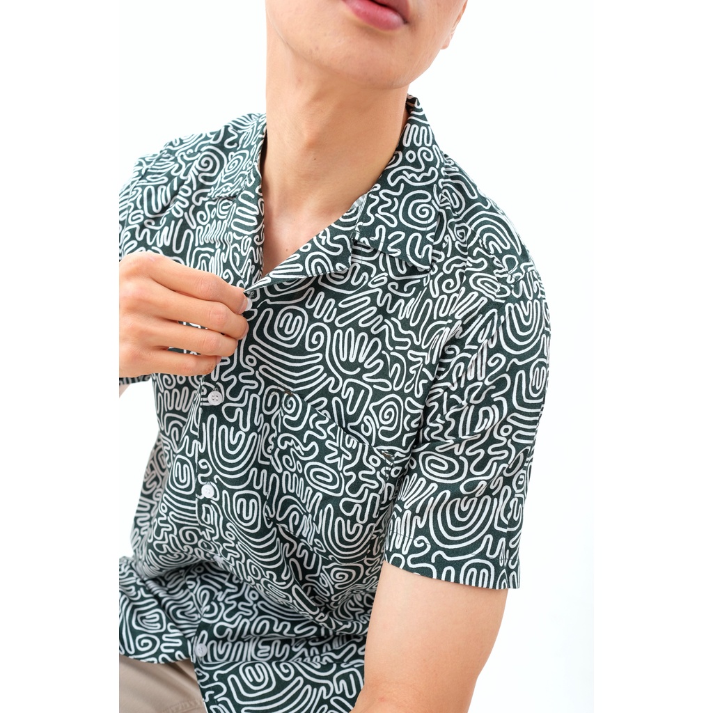 SANVANINA Kemeja Pantai Motif Hawaiian Slim Fit Hem Baju Unisex Labirin Printed Shirt 2038