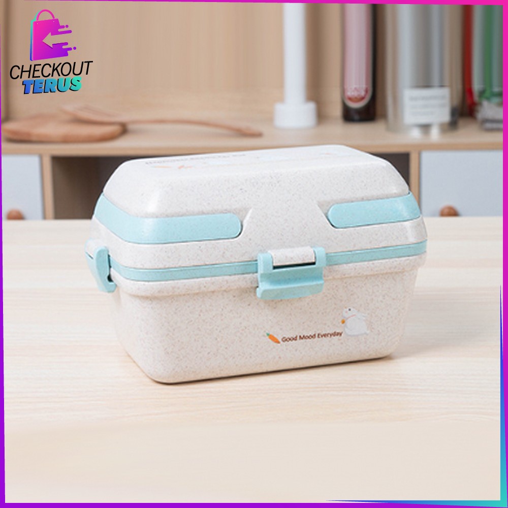 CT C693 Kotak Bekal Microwavable Bento Set Portable Anti Tumpah Lunch Box Set Free Sendok Sumpit Bahan PP Jerami Gandum BPA FREE