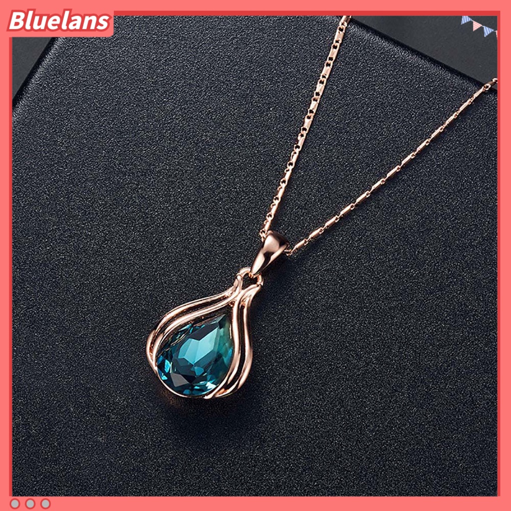 Bluelans Women Cubic Zirconia Water Drop Pendant Necklace Ear Stud Earrings Jewelry Set