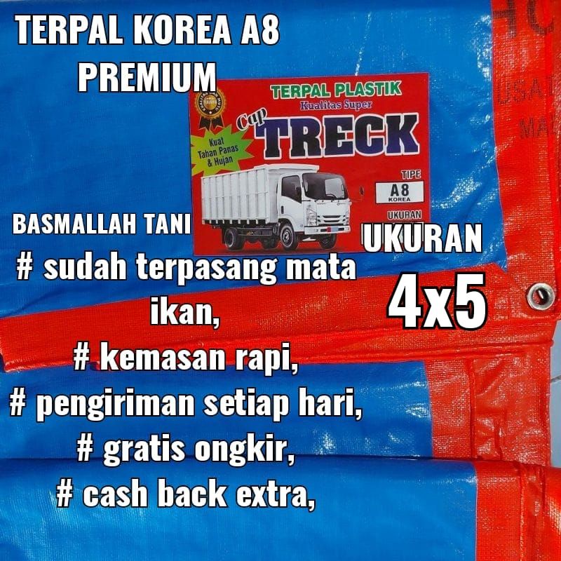 TERPAL PLASTIK KOREA TYPE A8 PREMIUM UKURAN 4x5 meter CAP TRECK