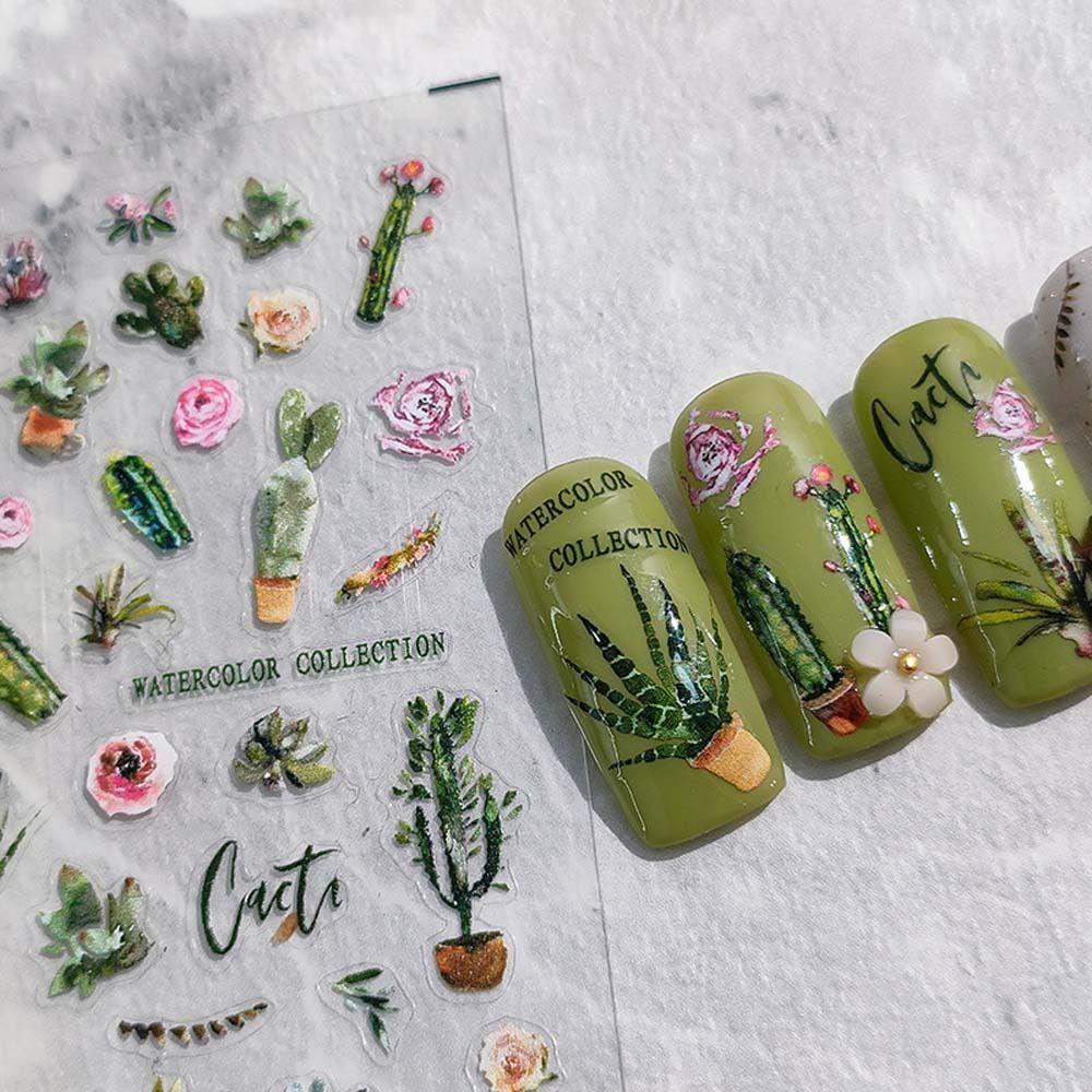 Mxbeauty Stiker Kuku Motif Bunga / Pohon / Kaktus Untuk Dekorasi Nail Art / Manicure