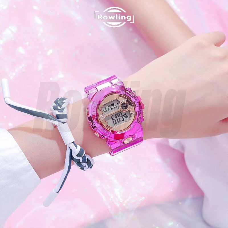 Rowling (Jam-59) Jam Tangan Wanita Strap Rubber Tali Karet Pria Digital Wanita Dimater Besar unisex Import