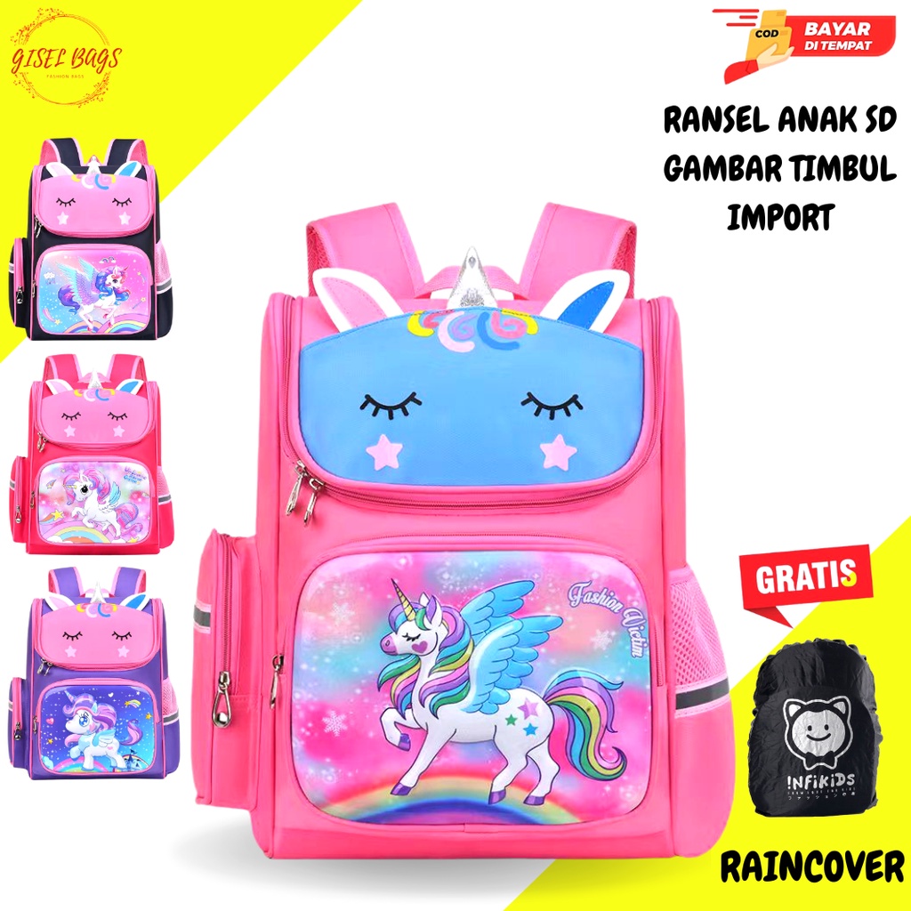 Tas anak perempuan sekolah sd import karakter lucu dan unik waterproof