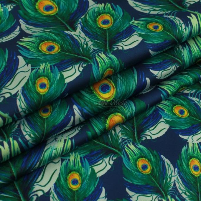 Silky Stretch Peacock Feathers Green Pattern (Alta Moda)*