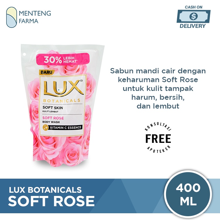 Lux Botanicals Sabun Mandi Cair Soft Rose Refill 400 ML - Sabun Kecantikan dengan Vitamin C Essence