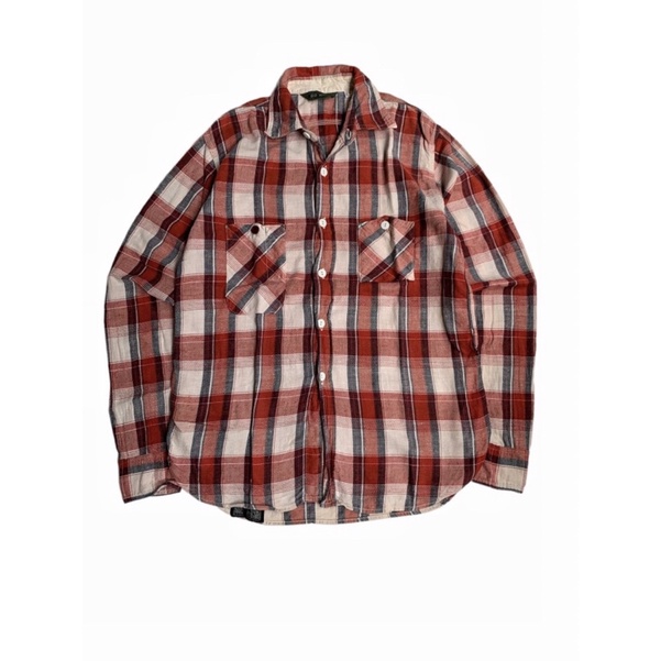 FOB Factory Studio Ecru Tokyo Japan Plaid Flannel Work Shirt F3252 Union Made .