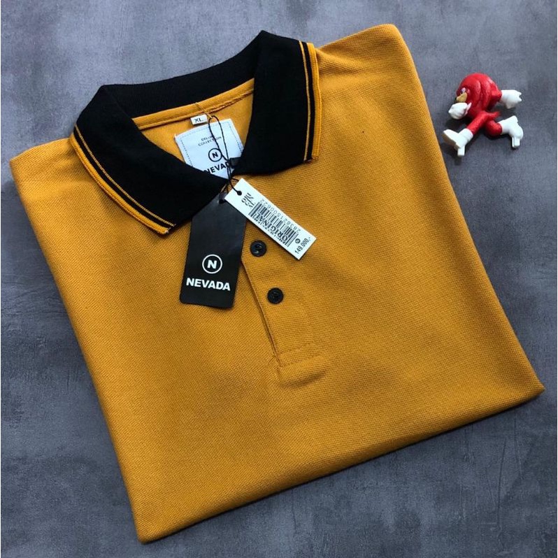 KAOS KERAH NEVADA POLOS KUNING MUSTARD