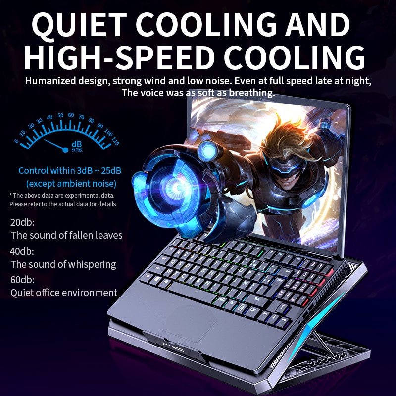Cooling Pad Laptop Kipas Fan Pendingin Laptop 6 Fan Cooler LED Silent Noise Colling Pad Coling Pad Coolpad Cooler Pad RGB Laptop Gaming Leptop - Q3