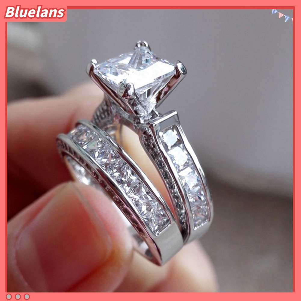 2pcs / Set Cincin Berlian Imitasi Hias Glitter Kubik Zirkonia Untuk Wanita