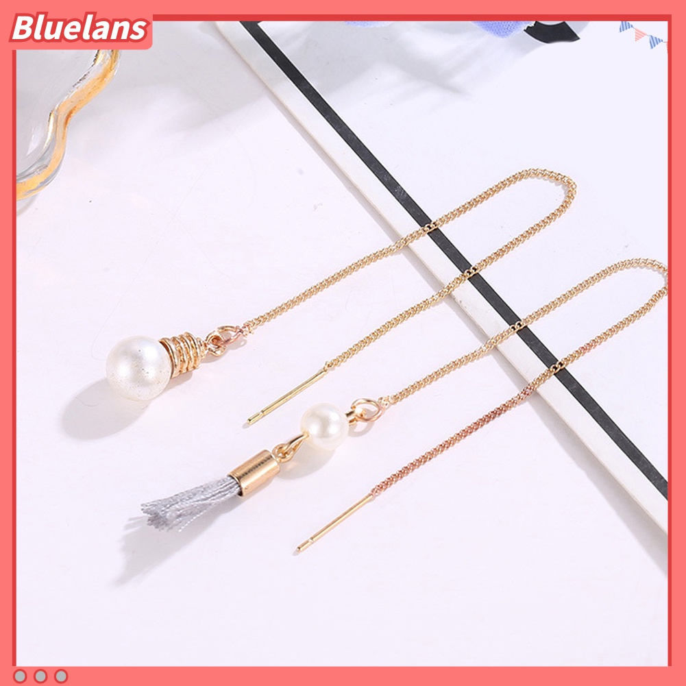 Anting Stud Rantai Panjang Rumbai Mutiara Tiruan Model Irregular Untuk Perhiasan