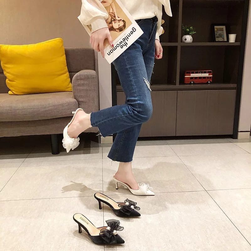 [COD] 6719 Riboon Mesh Heel Closed Toe Mule