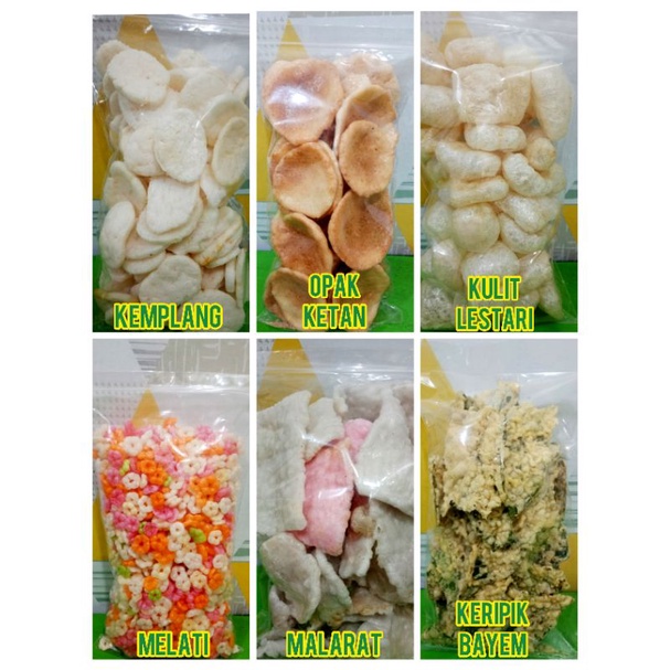 

opak aci/krupuk kemplang/krupuk miskin/malarat/opak ketan/krupuk bunga /dorokdok/krupuk kulit/goreangan bayem/batagor pedas/batagor asin/100-250g