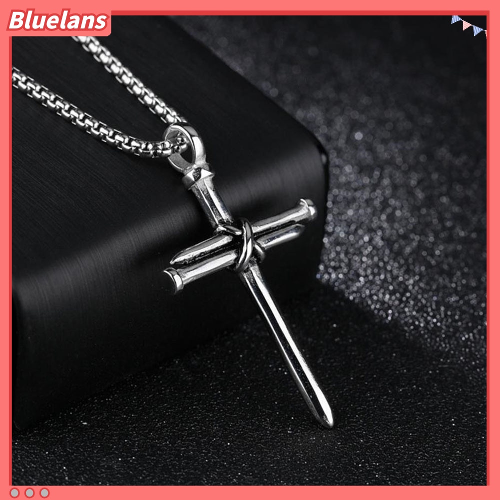 [bluelans]Fashion Man Women Titanium Steel Cross Pendant Long Chain Necklace Jewelry Gift